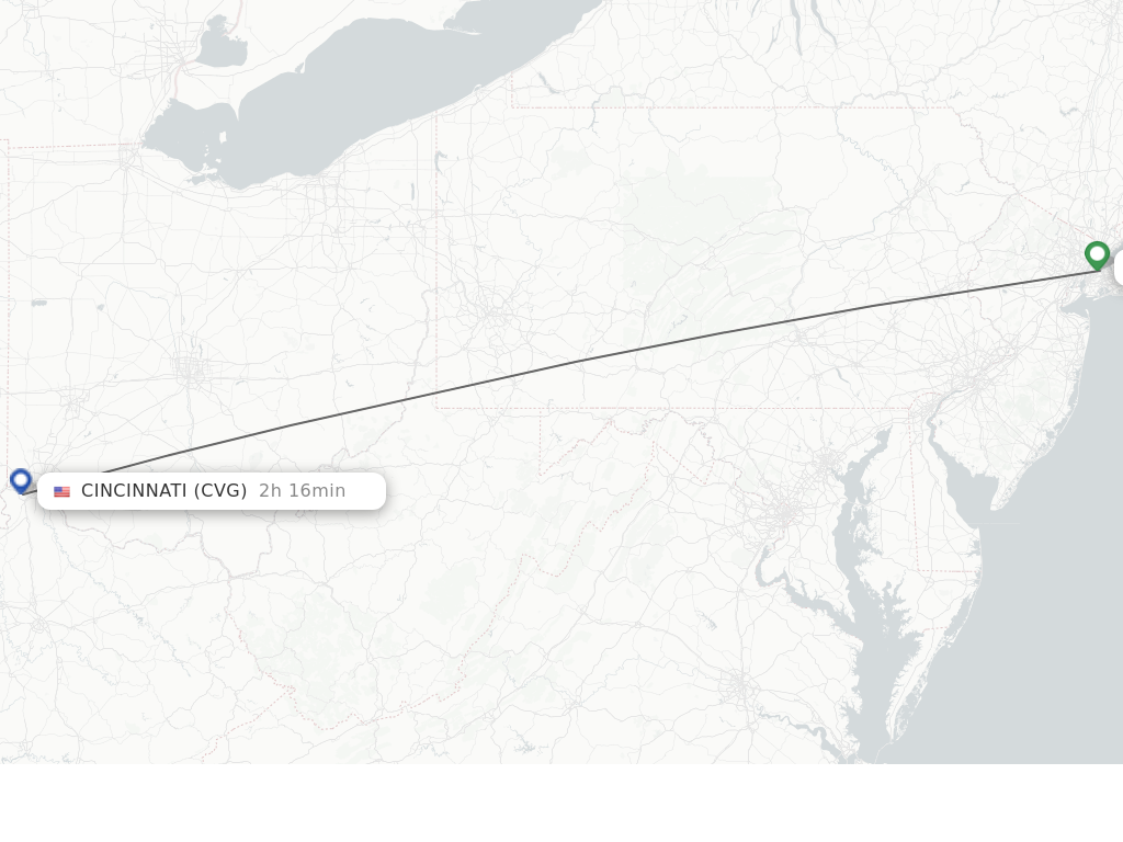 Flights from New York to Cincinnati route map