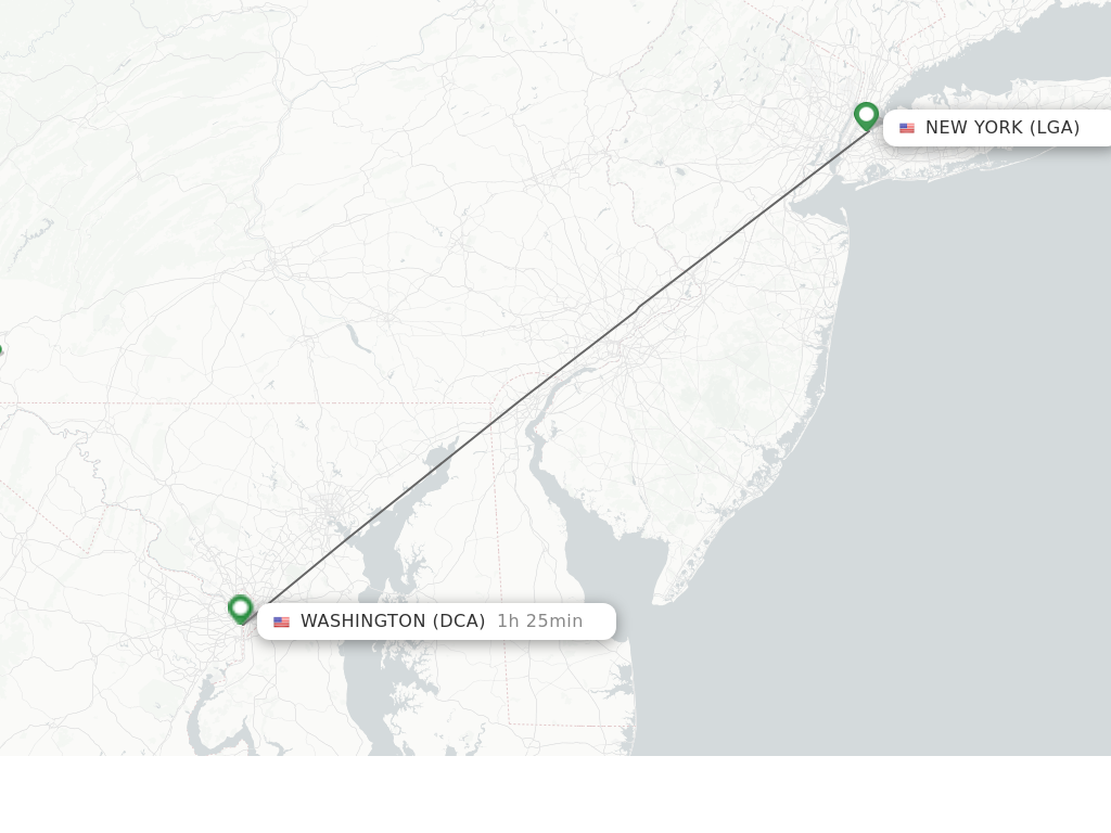 Flights from New York to Washington route map