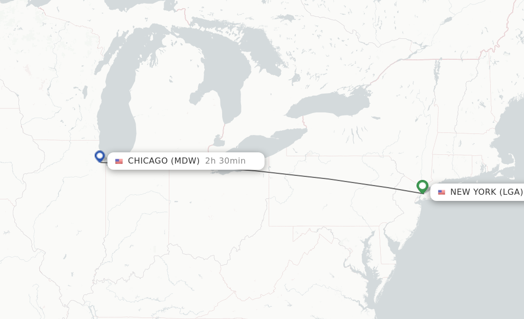 Flights from New York to Chicago route map