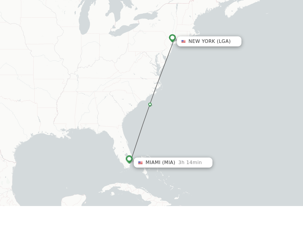 Flights from New York to Miami route map