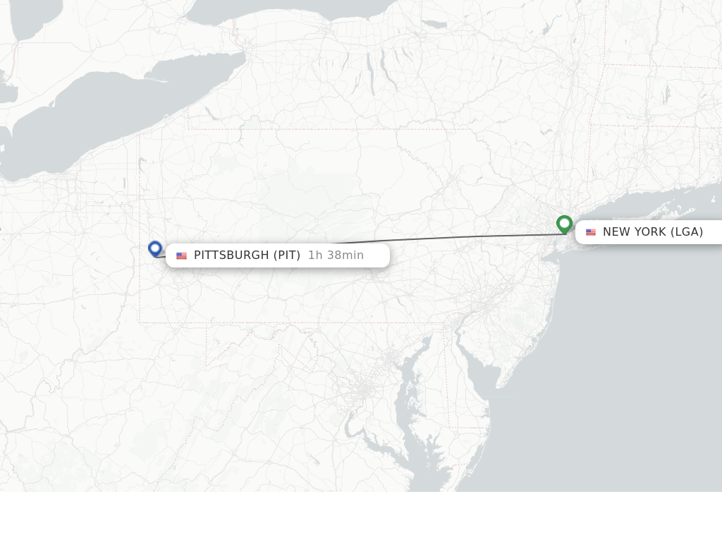 Flights from New York to Pittsburgh route map
