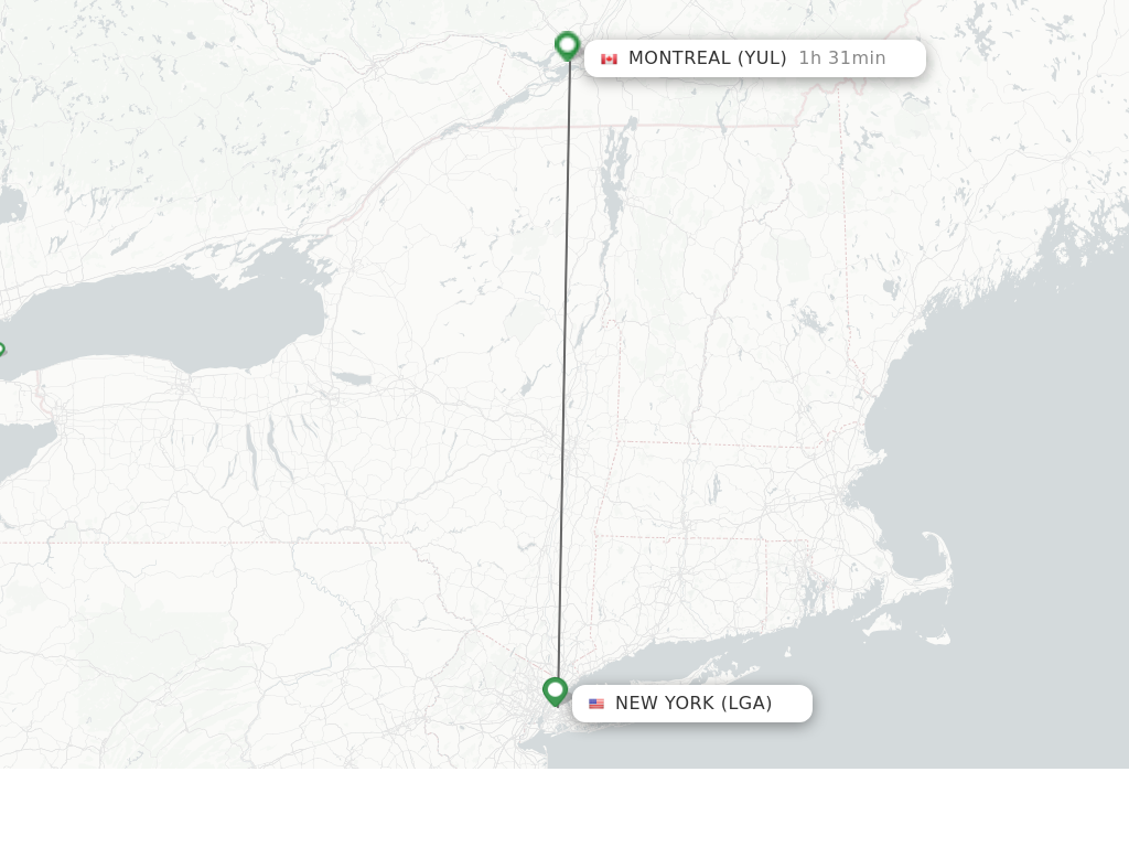 Flights from New York to Montreal route map