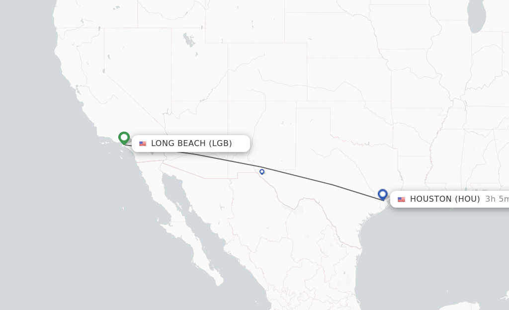 Flights from Long Beach to Houston route map