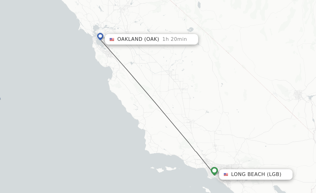 Flights from Long Beach to Oakland route map