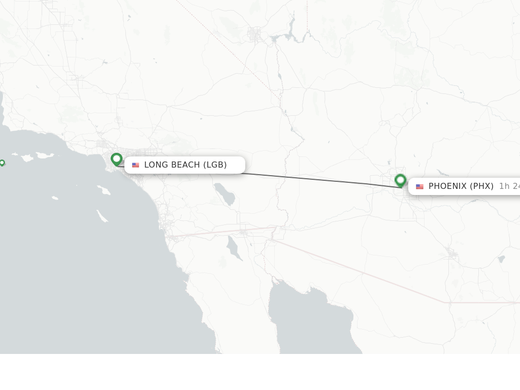 Flights from Long Beach to Phoenix route map