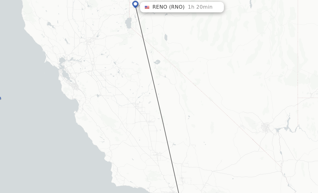 Flights from Long Beach to Reno route map