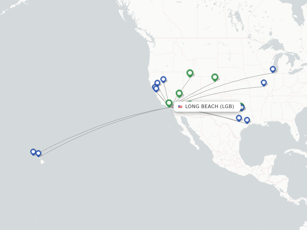 Flights from Long Beach to Kansas City route map