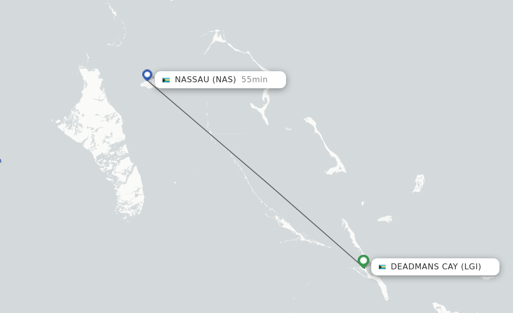 Flights from Deadmans Cay to Nassau route map