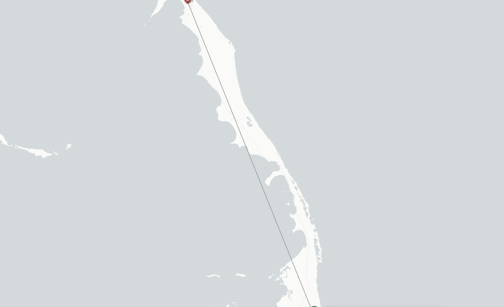 Route map with flights from Deadmans Cay with Southern Air Charter