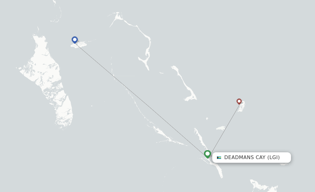 Route map with flights from Deadmans Cay with Bahamasair
