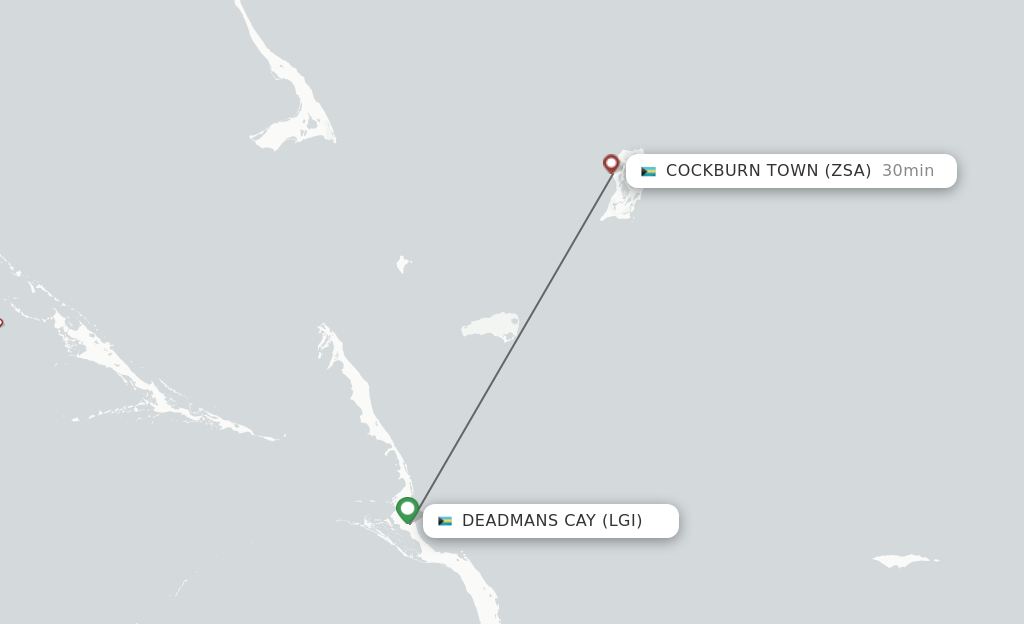 Flights from Deadmans Cay to San Salvador route map