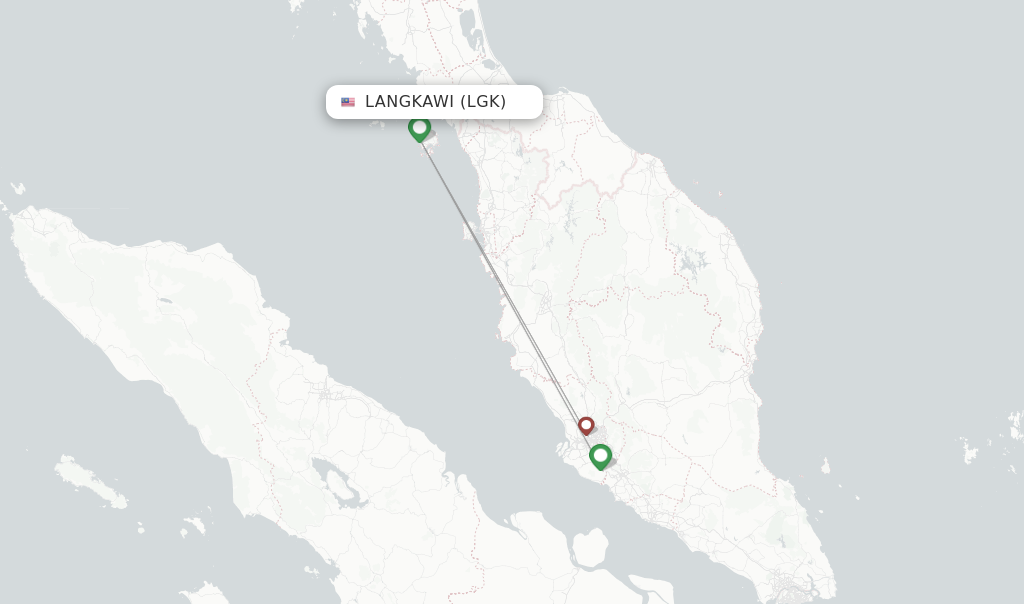 Route map with flights from Langkawi with Batik Air