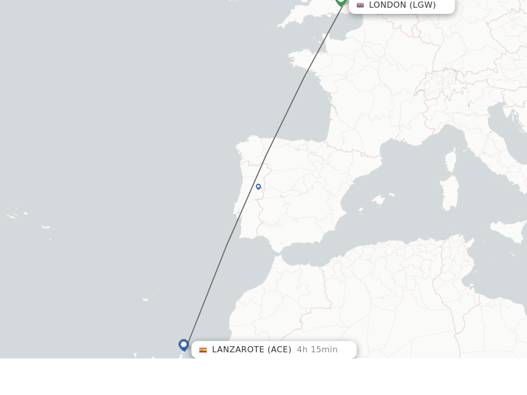 Flights from London to Lanzarote route map