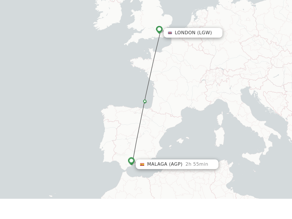 Flights from London to Malaga route map