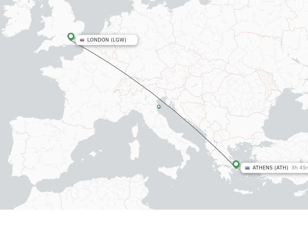 Flights from London to Athens route map