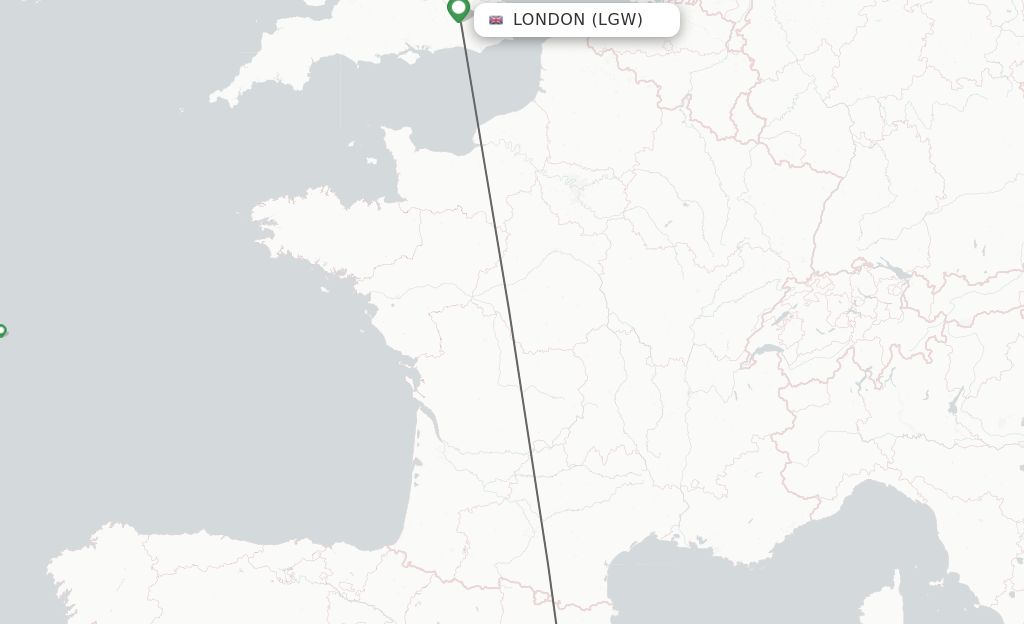 Flights from London to Barcelona route map