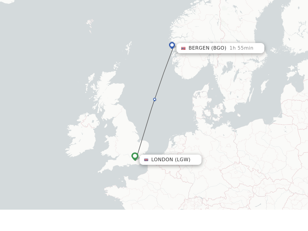 Flights from London to Bergen route map
