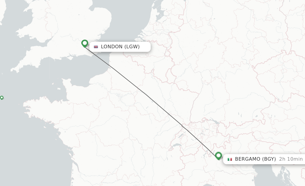 Flights from London to Milan route map