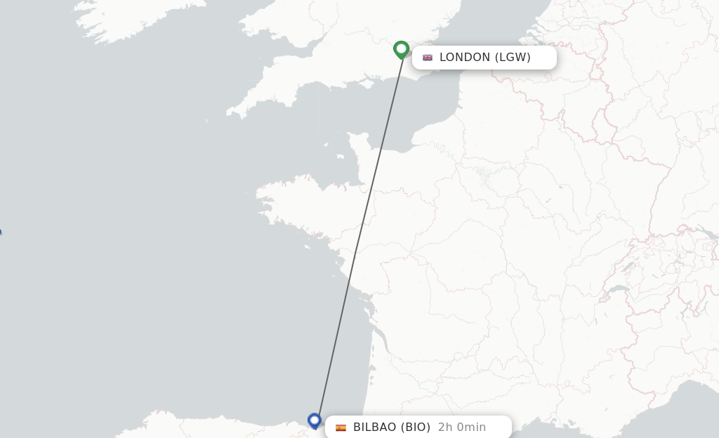Flights from London to Bilbao route map