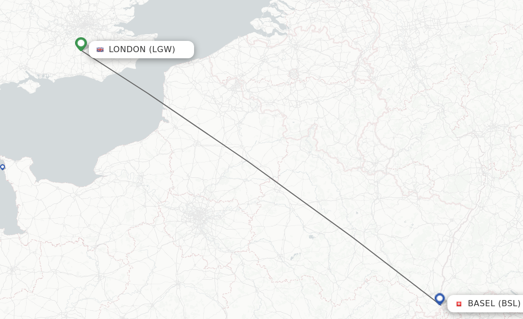 Flights from London to Basel, Switzerland/Mulhouse route map