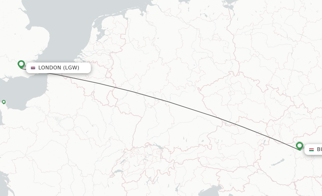 Flights from London to Budapest route map