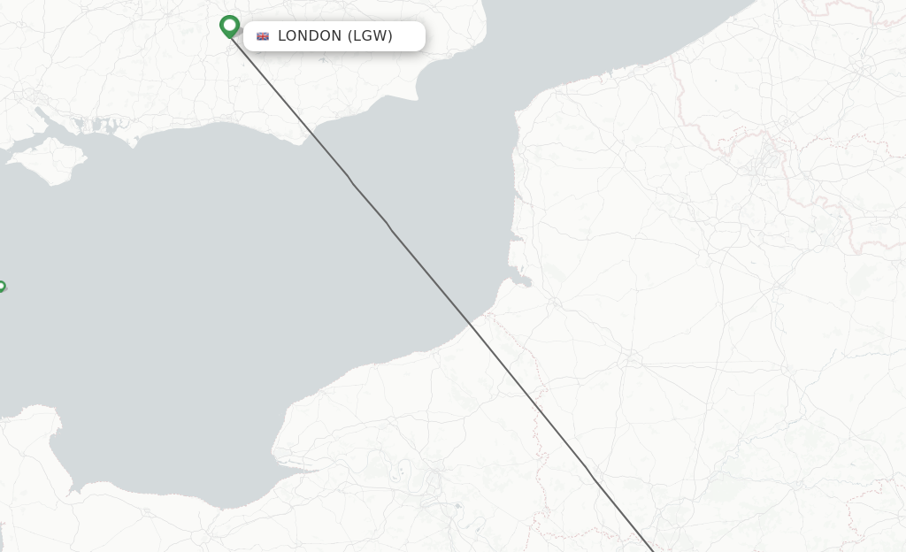 Flights from London to Paris route map