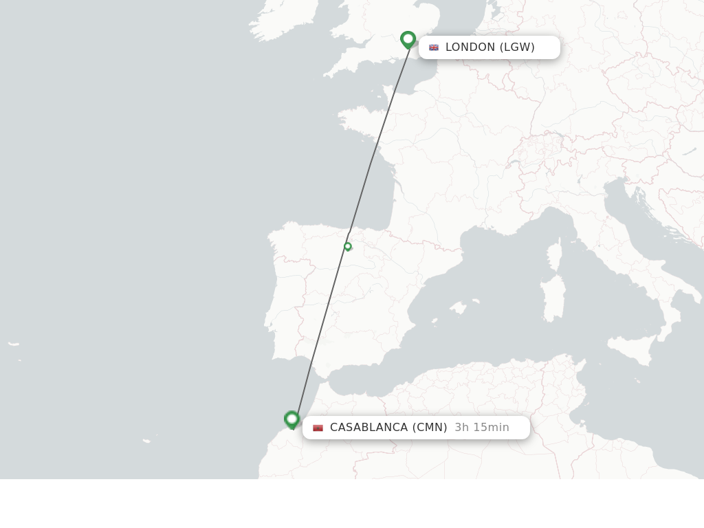 Flights from London to Casablanca route map