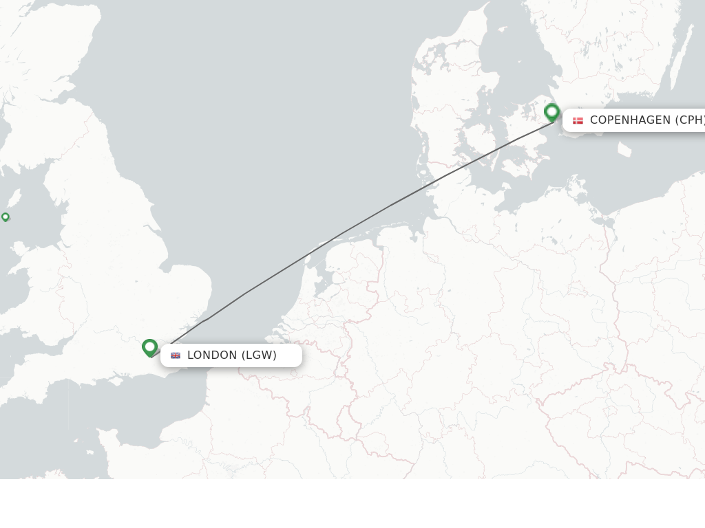 Flights from London to Copenhagen route map