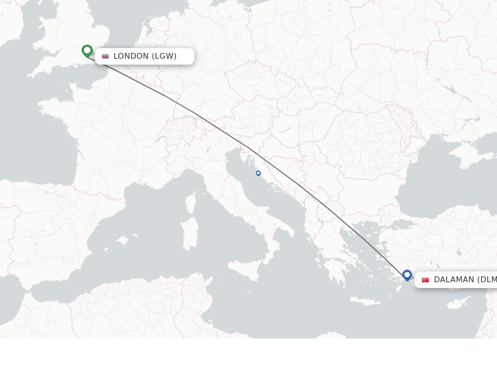 Flights from London to Dalaman route map