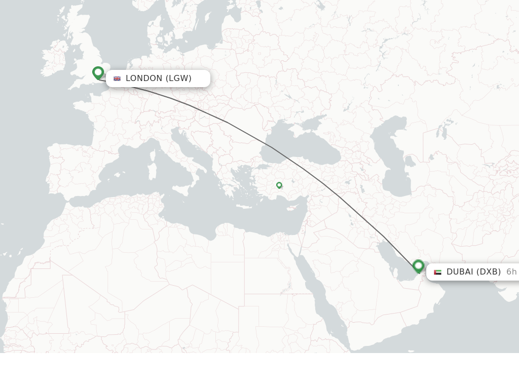 Flights from London to Dubai route map