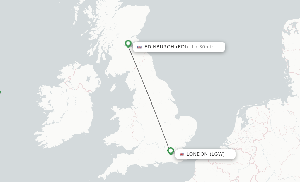 Flights from London to Edinburgh route map