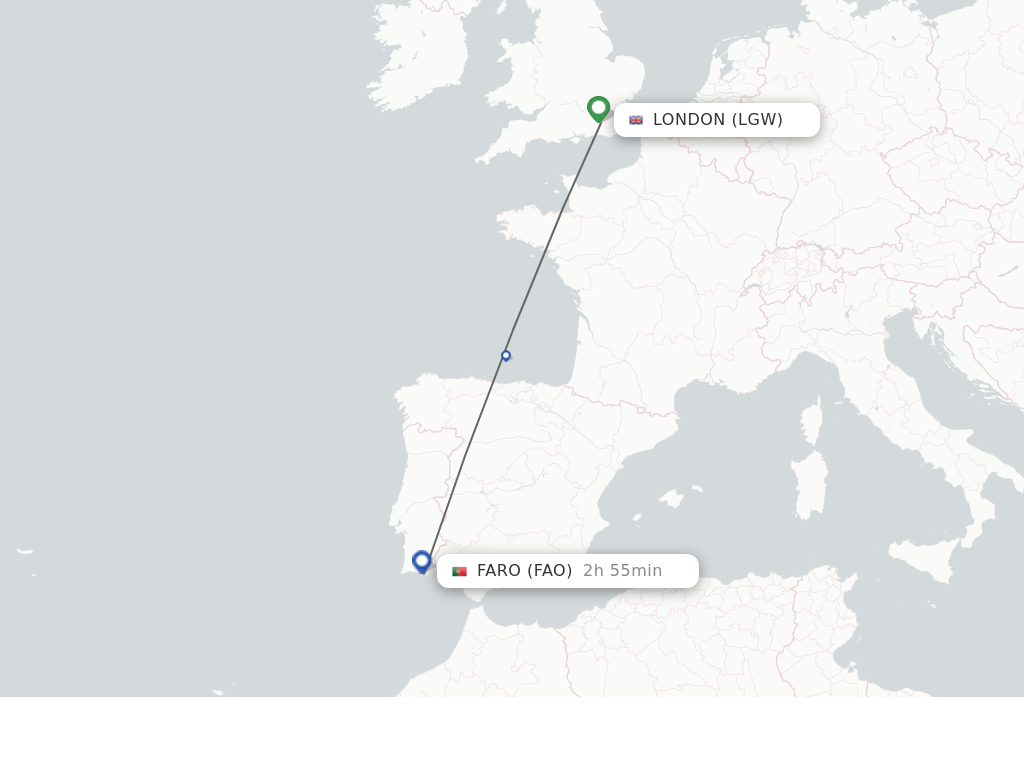 Flights from London to Faro route map