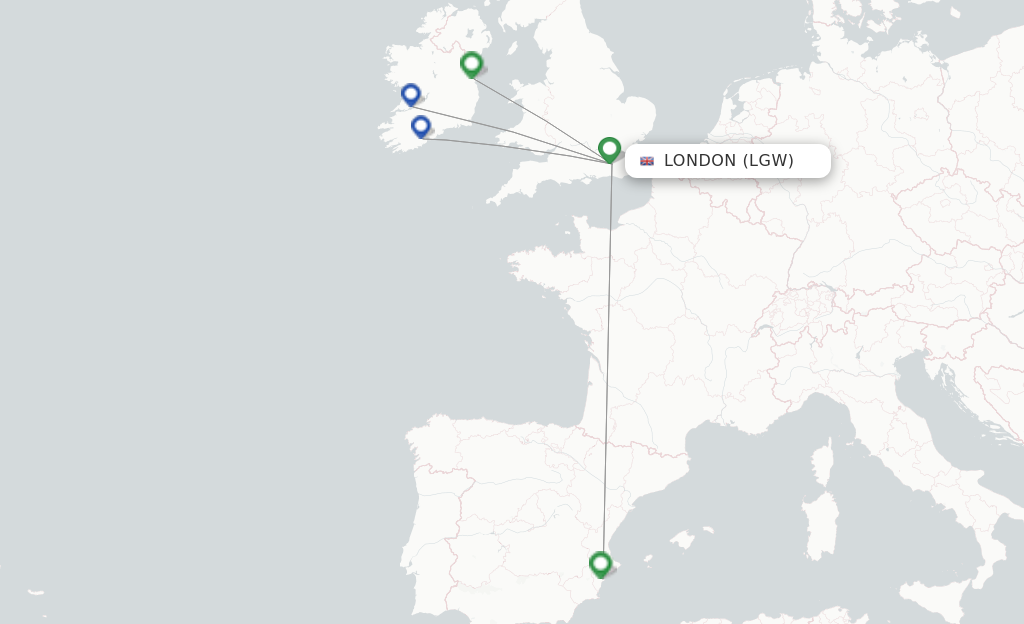 Route map with flights from London with Ryanair