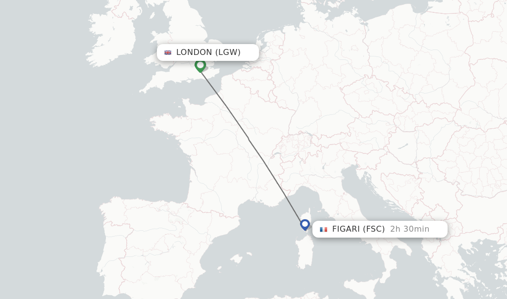 Flights from London to Figari route map