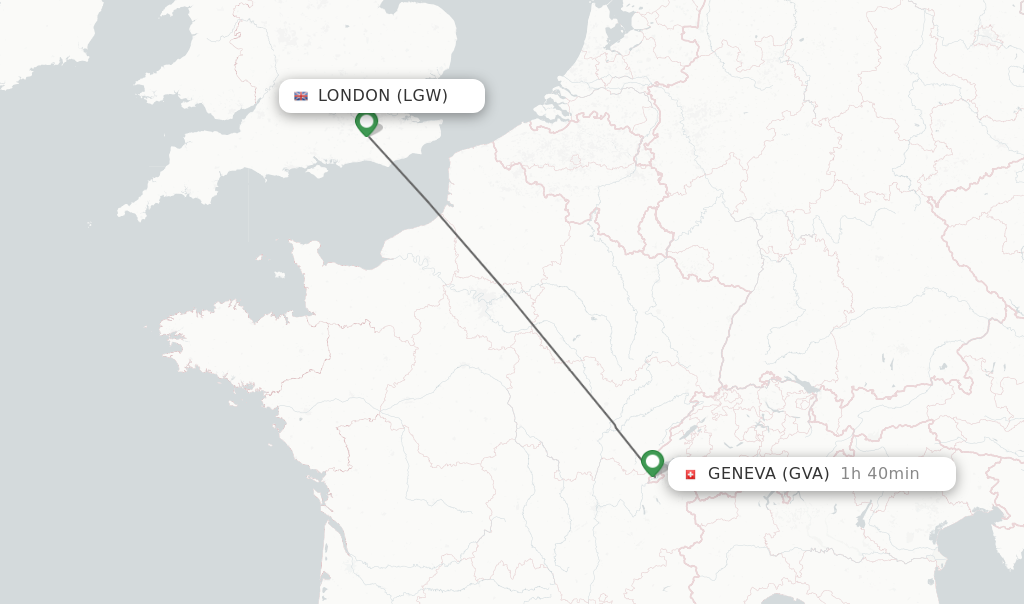 Flights from London to Geneva route map