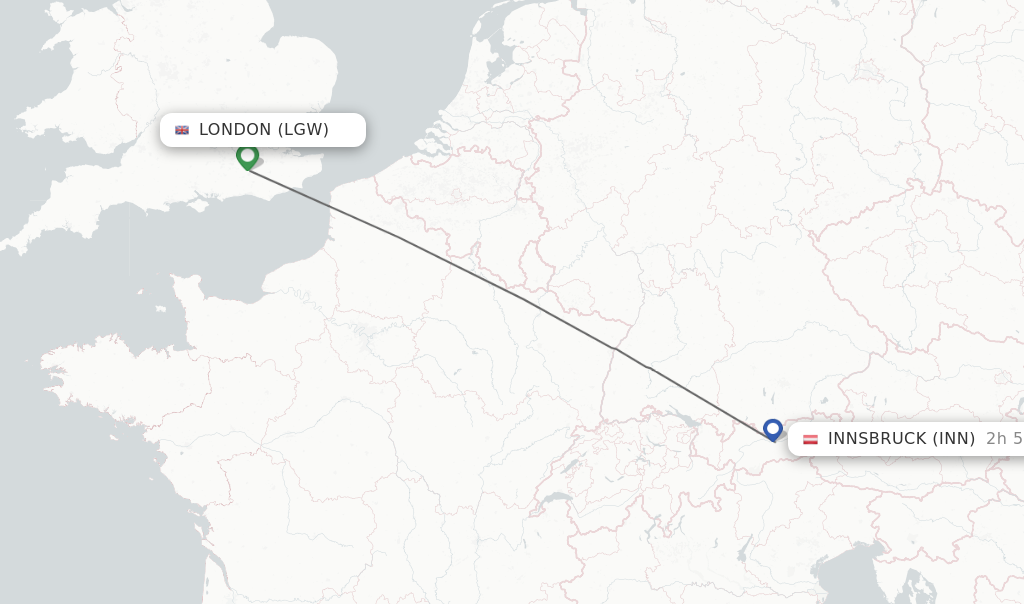 Flights from London to Innsbruck route map