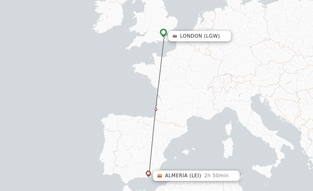 Flights from London to Almeria route map