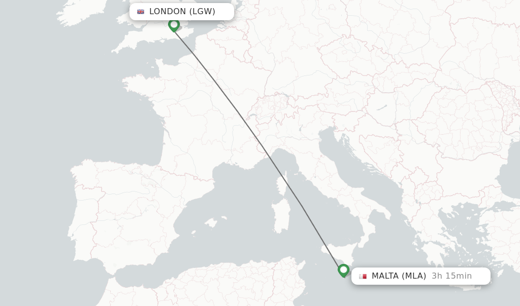 Flights from London to Malta route map