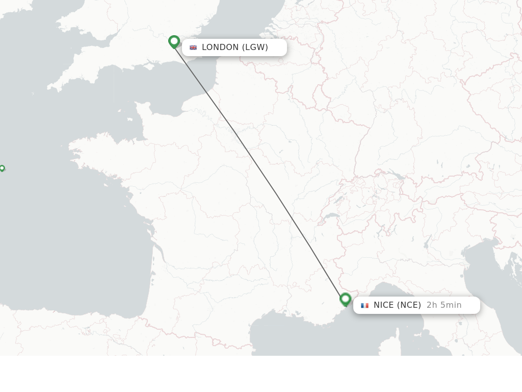 Flights from London to Nice route map