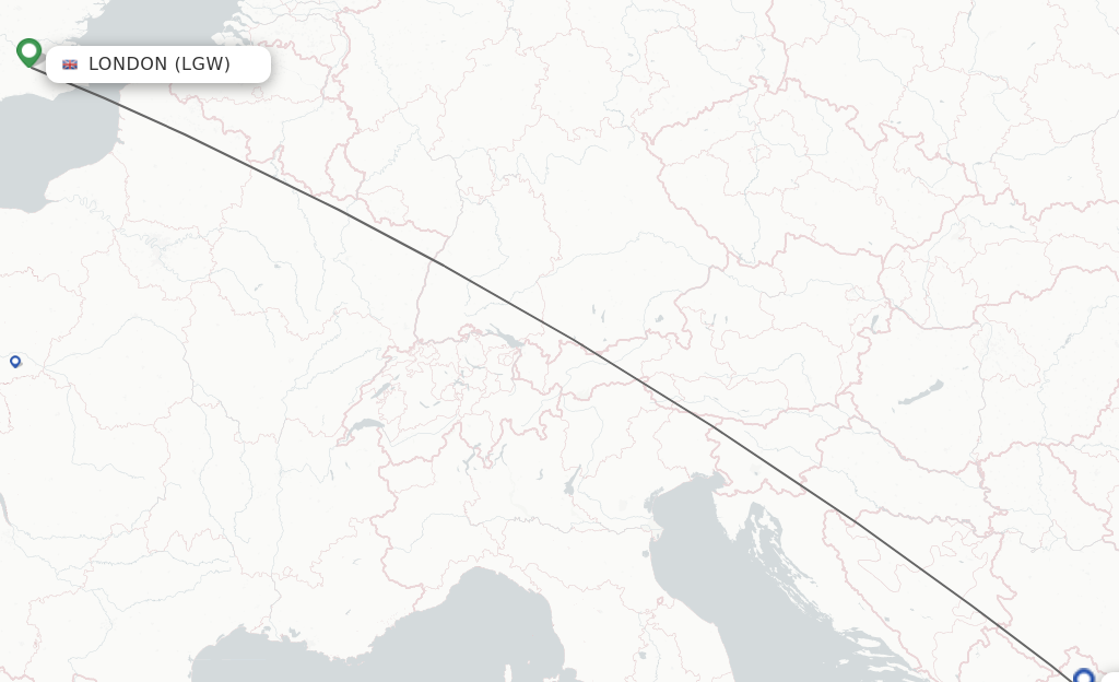 Flights from London to Pristina route map