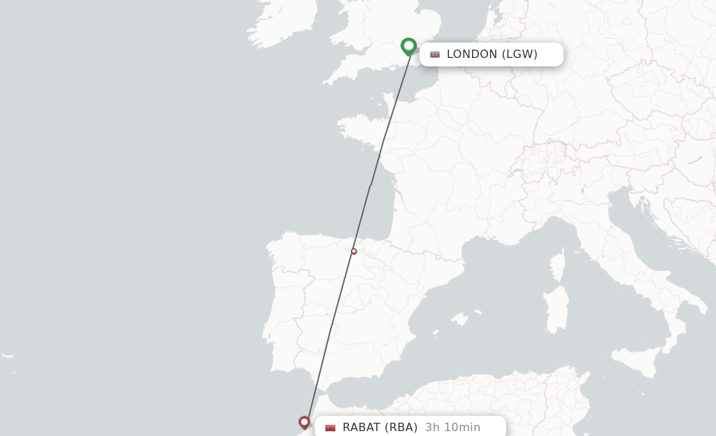 Flights from London to Rabat route map