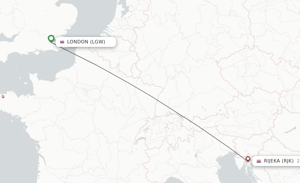 Flights from London to Rijeka route map