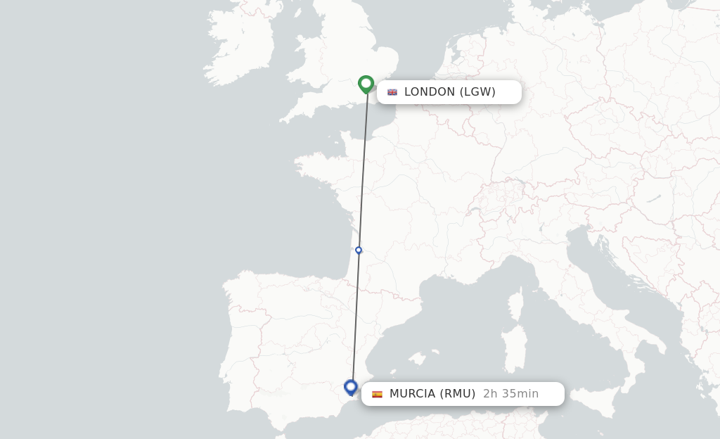 Flights from London to Corvera route map