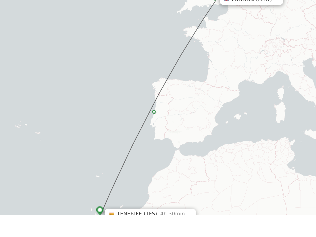 Flights from London to Tenerife route map