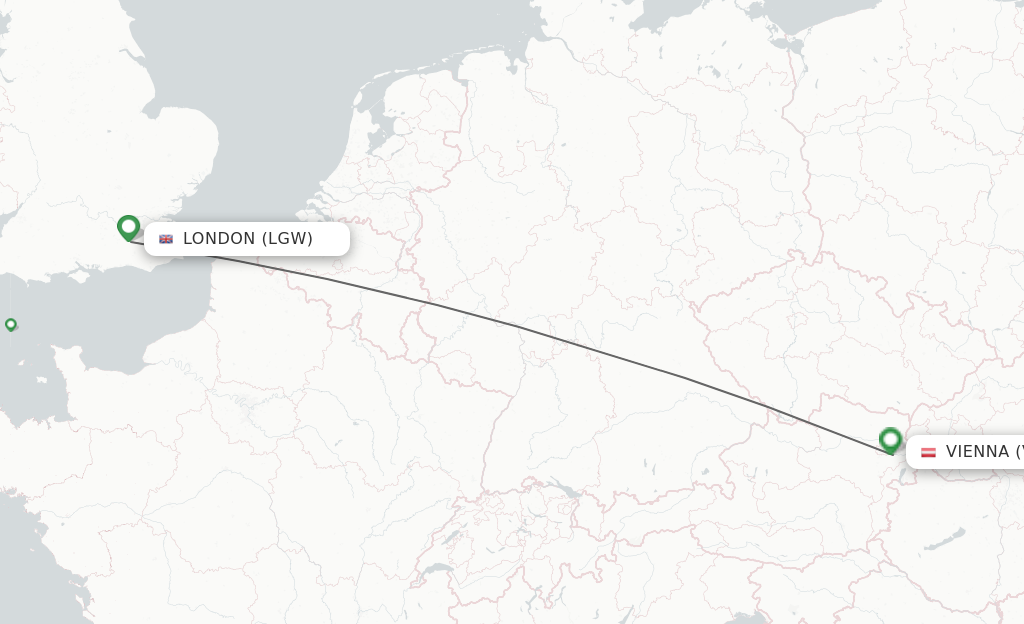 Flights from London to Vienna route map