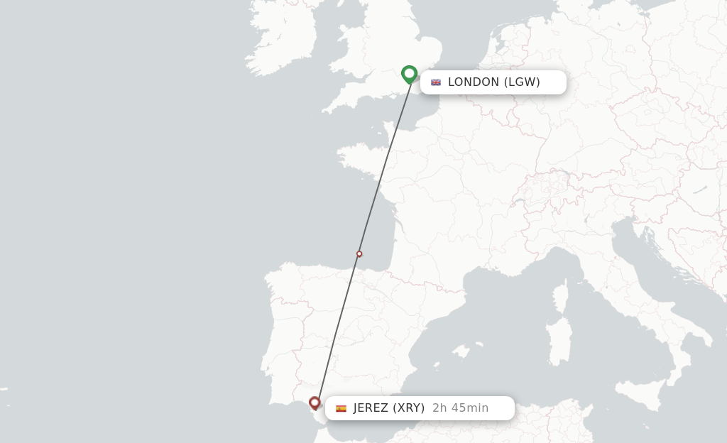 Flights from London to Jerez De La Frontera route map