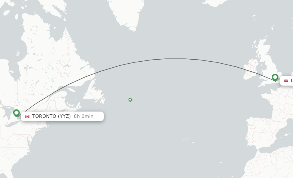 Flights from London to Toronto route map