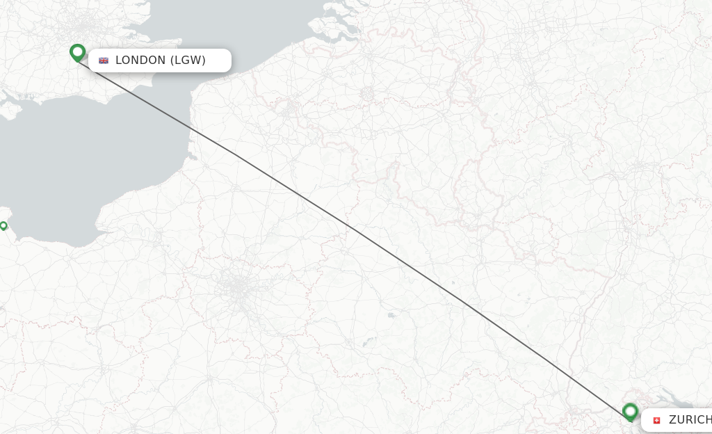 Flights from London to Zurich route map