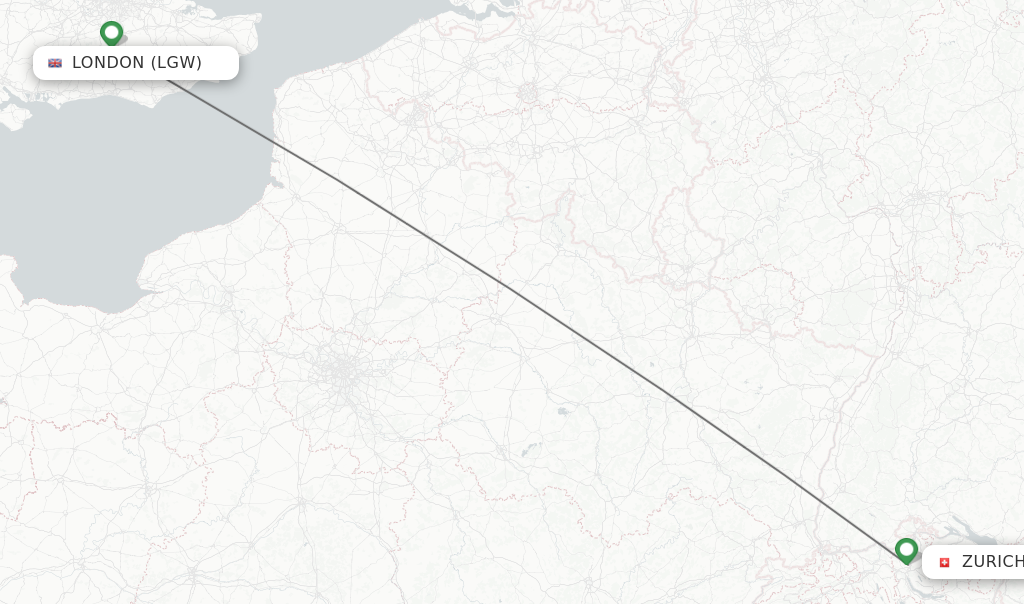 Flights from London to Zurich route map
