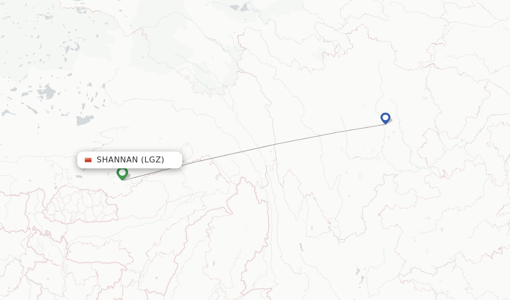 Route map with flights from Shannan with Air China